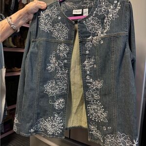 Chico's Denim Jacket with White Embroidery